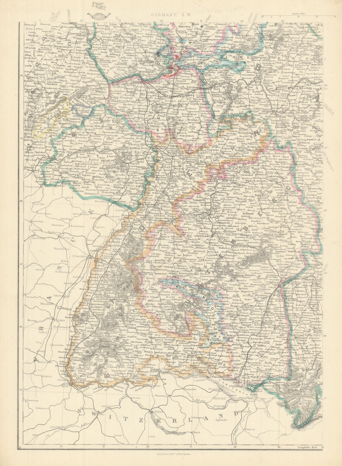 GERMANY SOUTH WEST. Baden Wurtemberg Palatinate Hesse. JW LOWRY 1863 old map